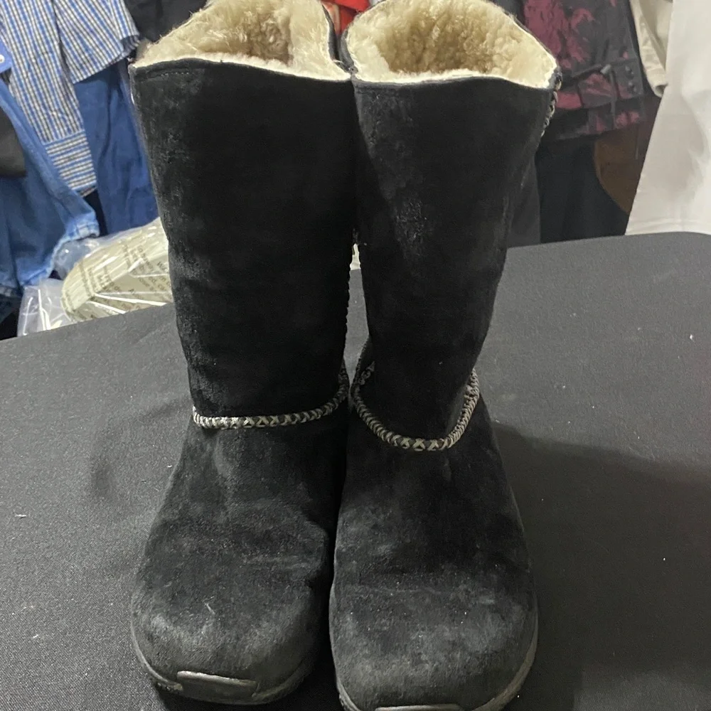 MERRELL ENCORE STITCH HIGH BLACK BOOT WO SIZE 7 SUEDE FAUX FUR LINED EUC‎ CLEAN